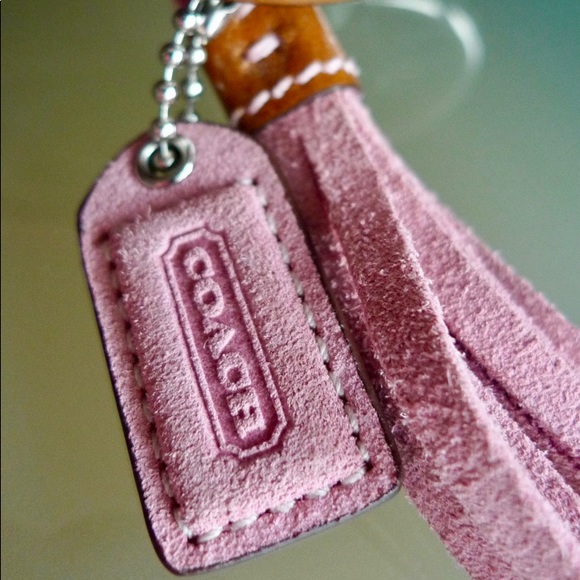 Pink suede coach purse with leather strap - Picture 3 of 8